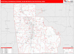 Fayetteville-Springdale-Rogers Metro Area Digital Map Red Line Style